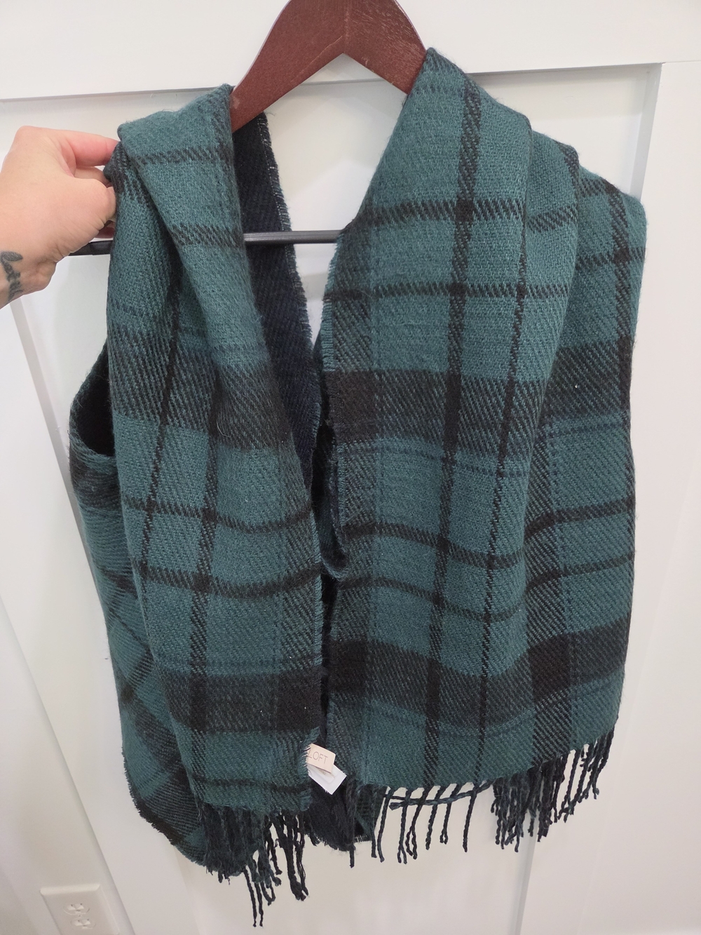 LOFT Teal and Black Plaid Shawl Scarf